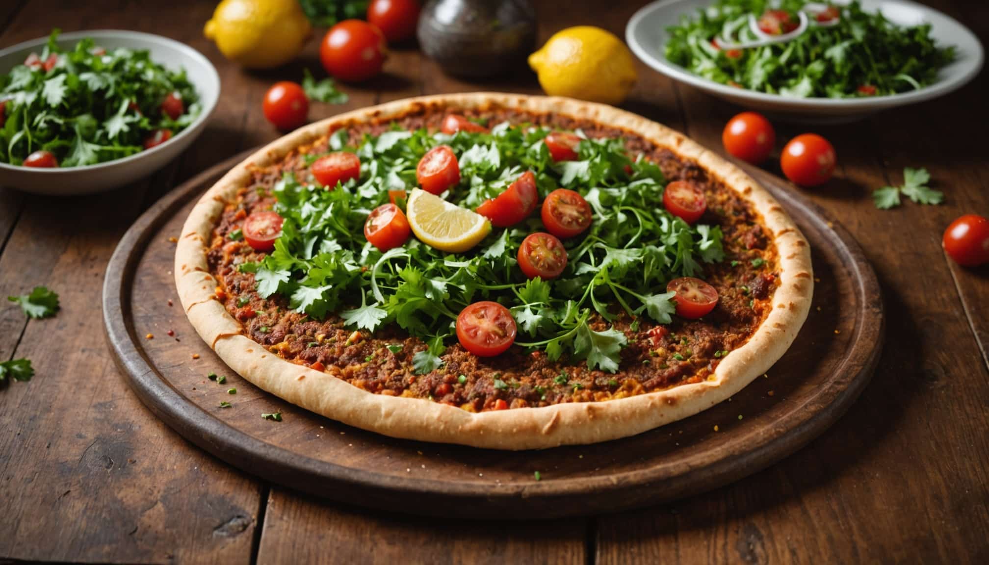 Pizza turque garnie de viande hachée épicée  
Délicieuse spécialité orientale à savourer maison
